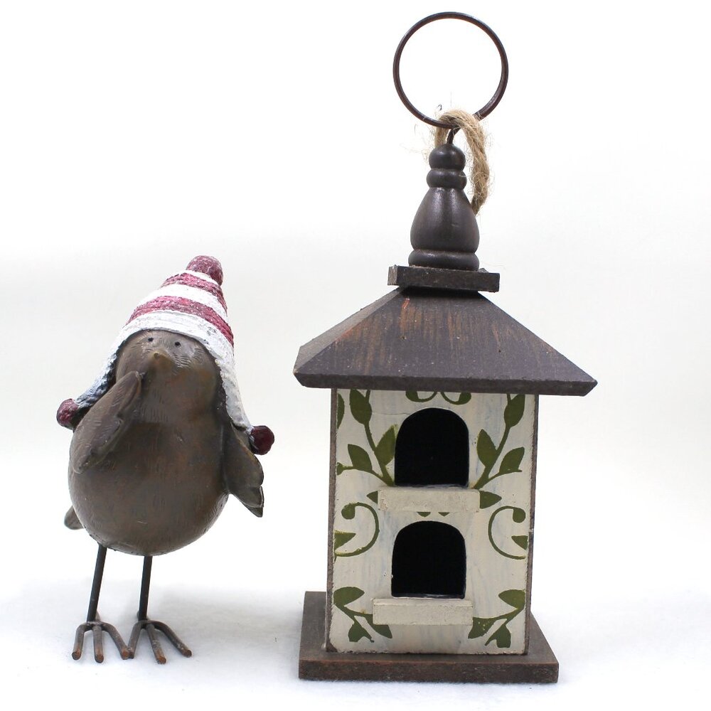 Christmas Cap Bird and Hanging Birdhouse For Decoration
